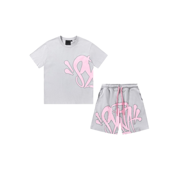 SYNA WORLD LOGO T-SHIRT – SHORT SET – GREY/PINK